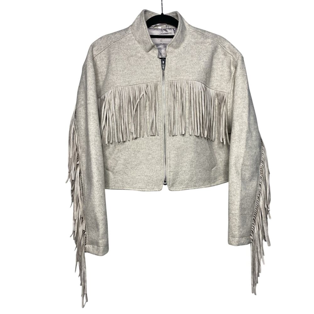 BLANK NYC Fringe Bomber Jacket Women's Medium Beige Boho Western Rodeo Festival